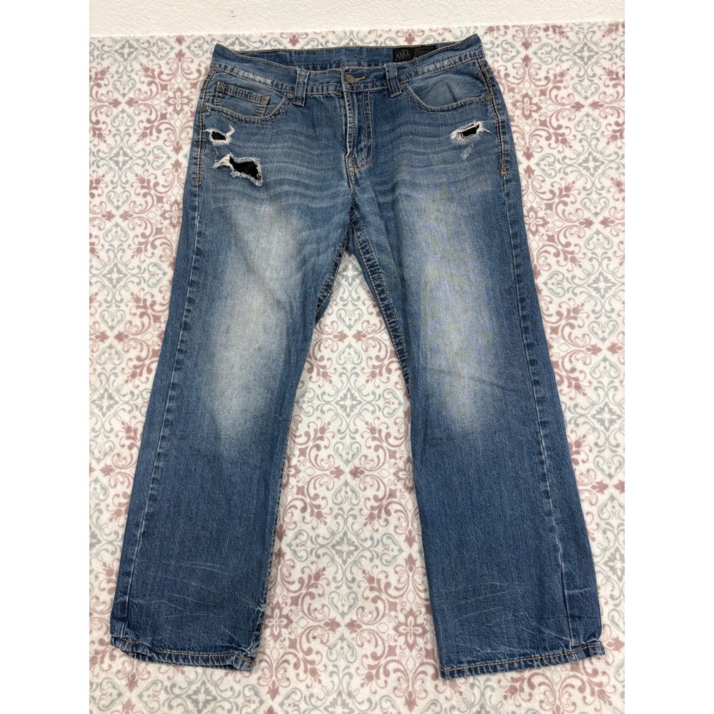 Axel Mens Relaxed Straight Leg Distressed Jeans Blue W36 L30 Cotton Denim